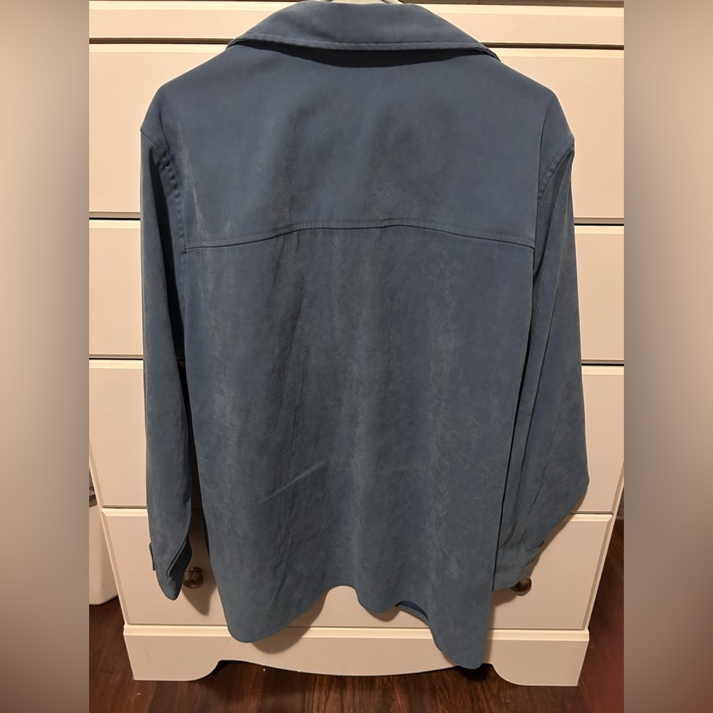 Denim&Co Classic Blue Faux Suede Button Down Shirt - Picture 2 of 4